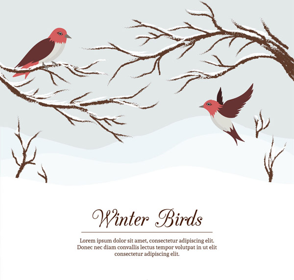 彩绘冬季树枝和鸟