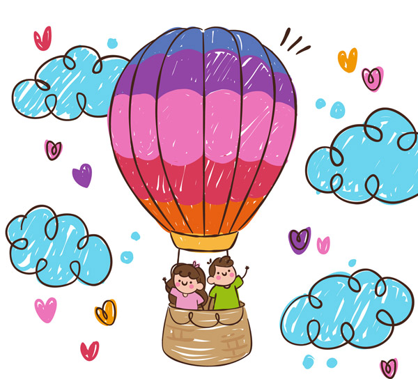 搭乘热气球的情侣