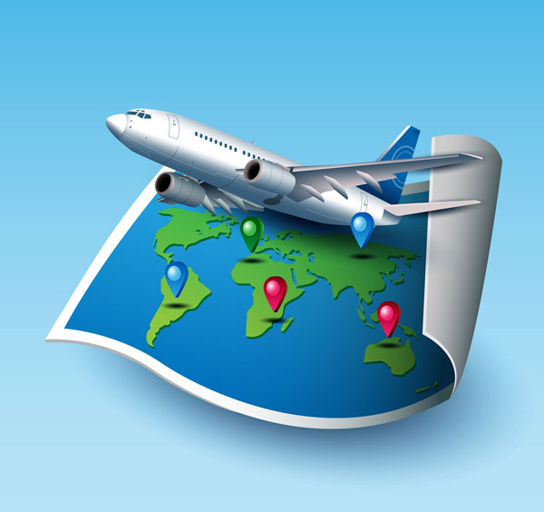 世界地图和飞机