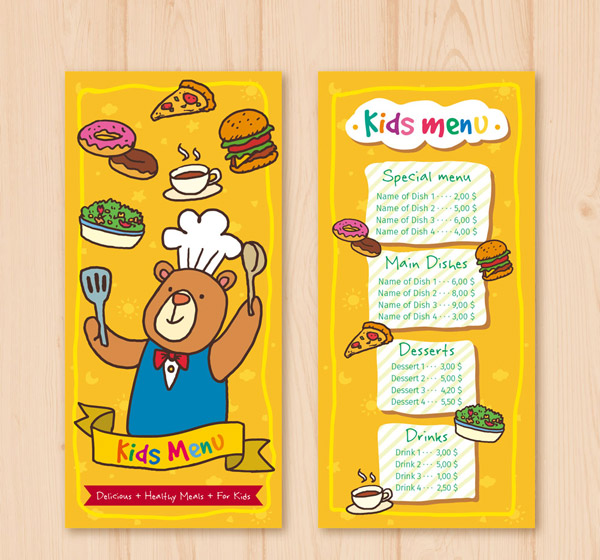 可爱熊厨师儿童菜单