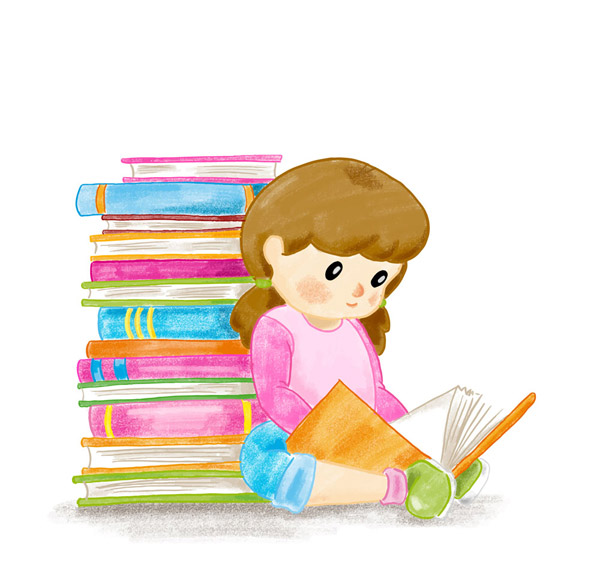 素材分类: 矢量儿童幼儿所需点数: 0  点 关键词: 彩绘读书的女孩