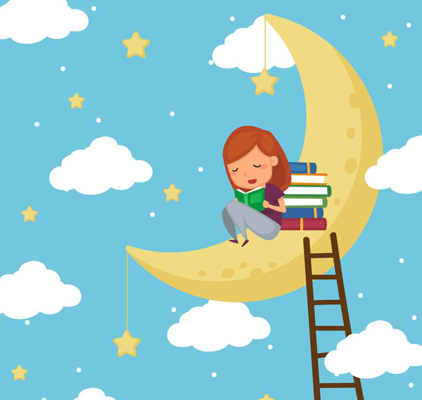 月亮上读书的女孩