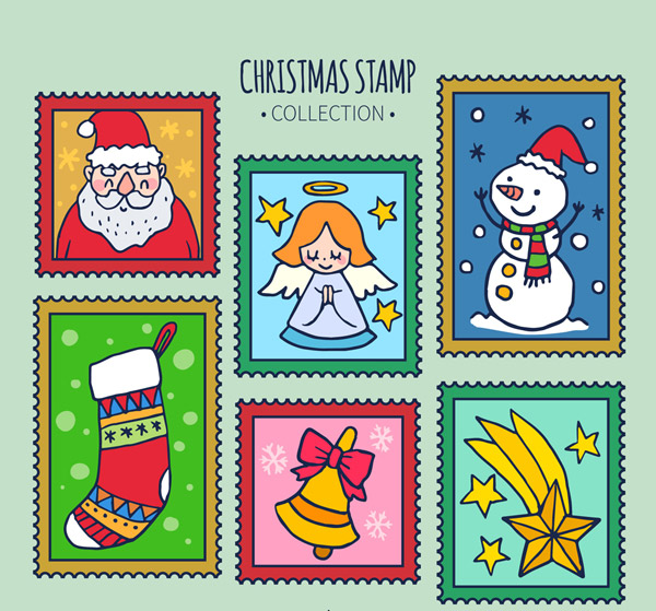 彩绘圣诞元素邮票