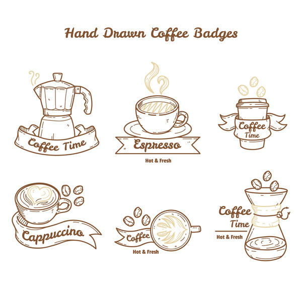 手绘咖啡元素徽章