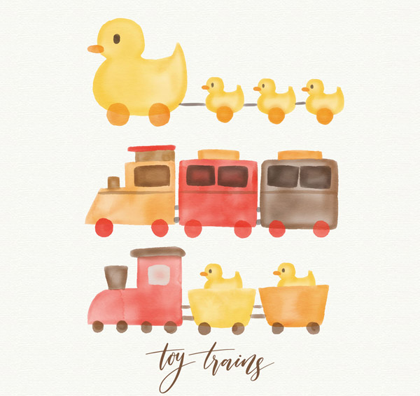 水彩绘玩具火车