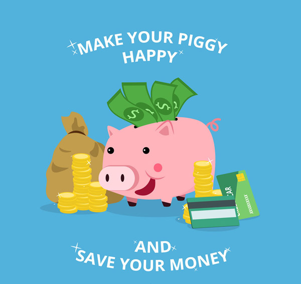 小猪存钱罐和钱币