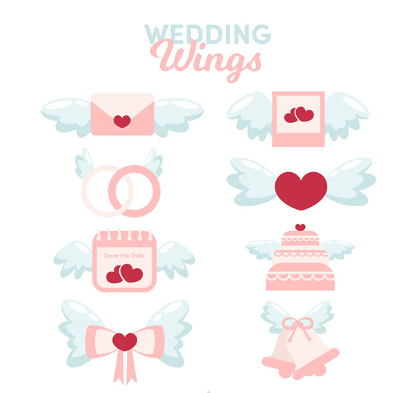 可爱婚礼元素翅膀