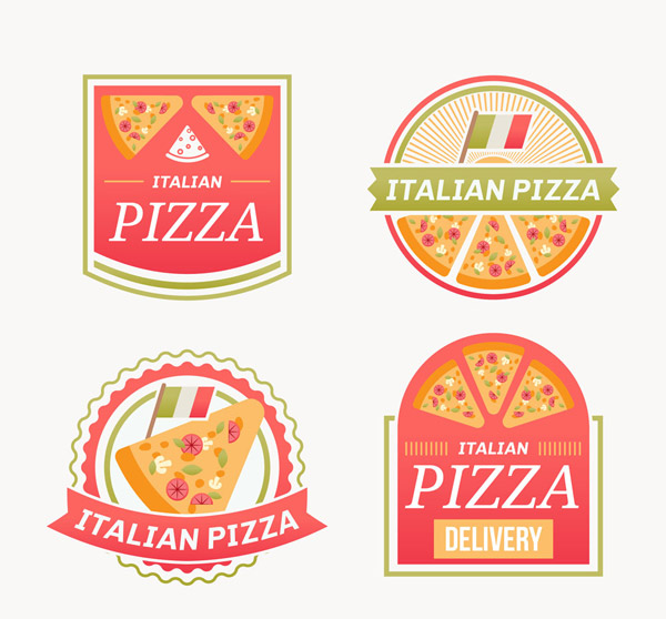 披萨快餐标签矢量
