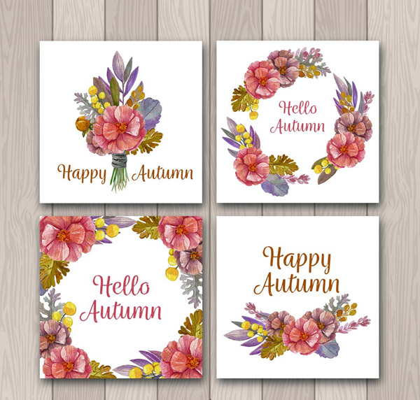 秋季花束和花环卡片