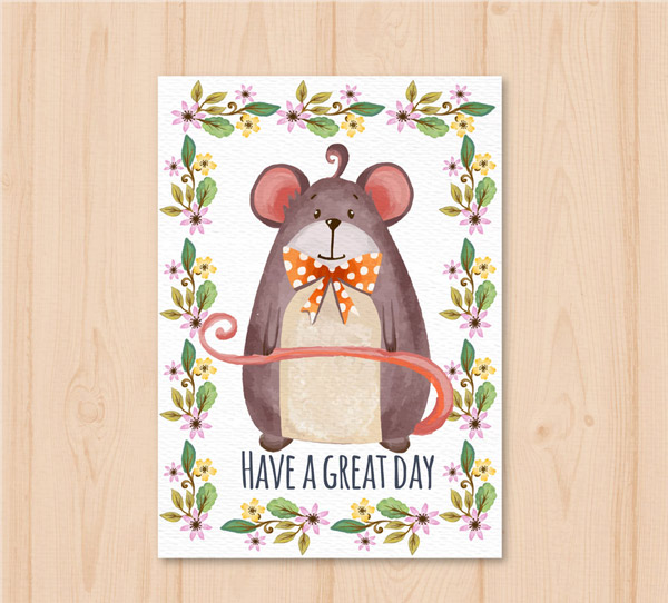 老鼠和花卉卡片