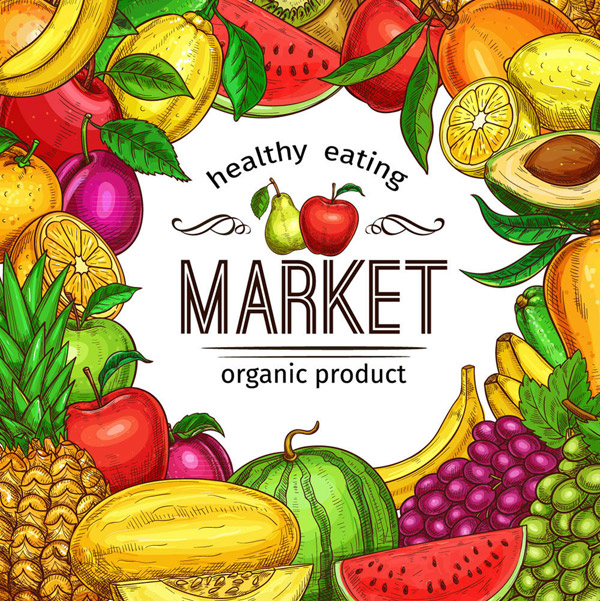彩绘水果市场海报