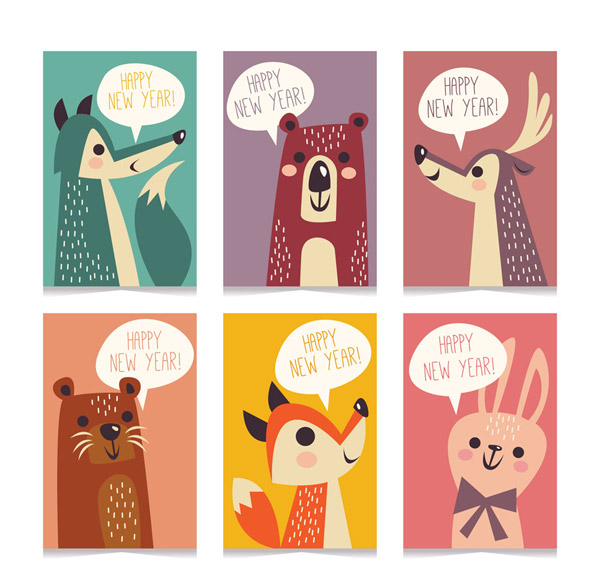 创意新年动物卡片