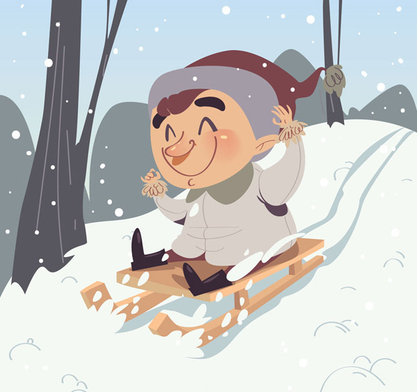 坐雪橇滑雪的男孩