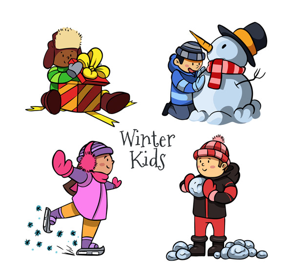冬季玩耍儿童
