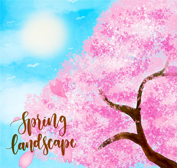 彩绘春季樱花树