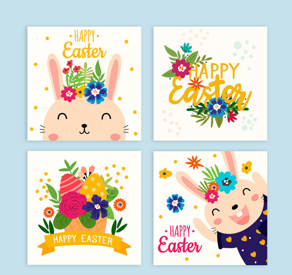 复活节花卉和兔子卡片