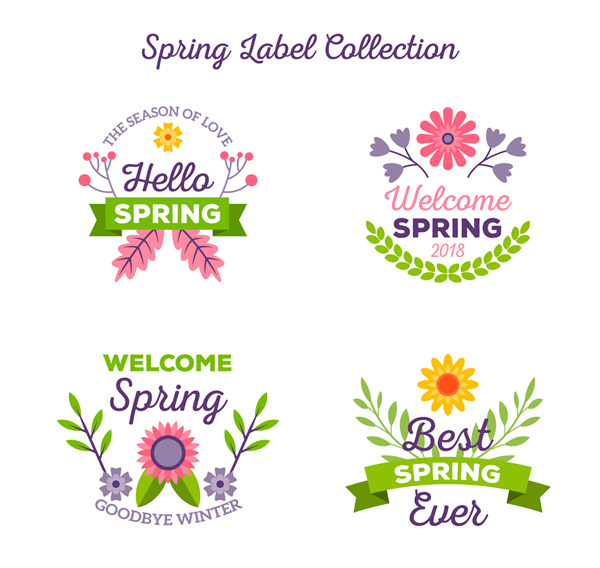 清新春季花卉标签