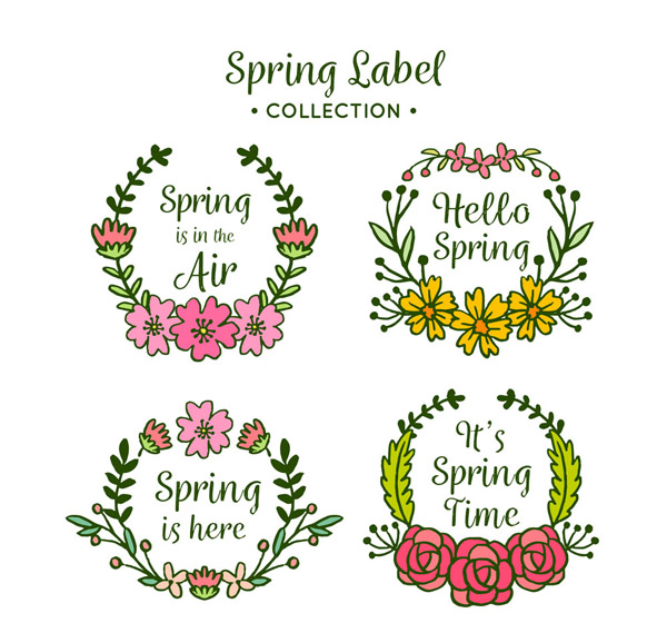 手绘春季花卉标签