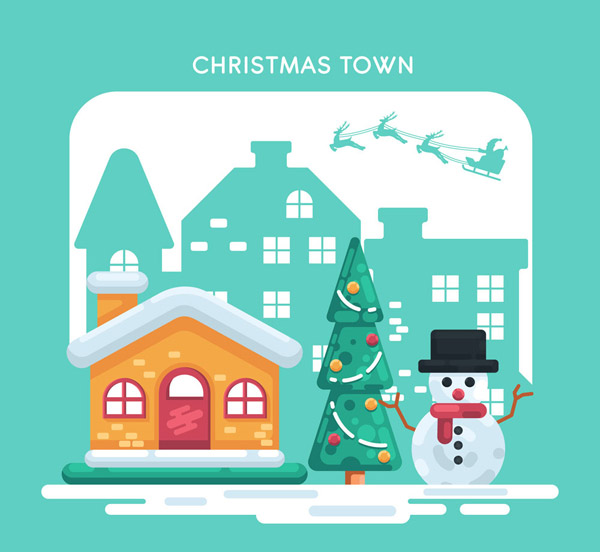 圣诞小城房屋和雪人
