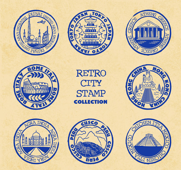 复古旅游城市邮戳