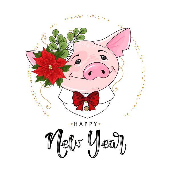 可爱猪新年贺卡