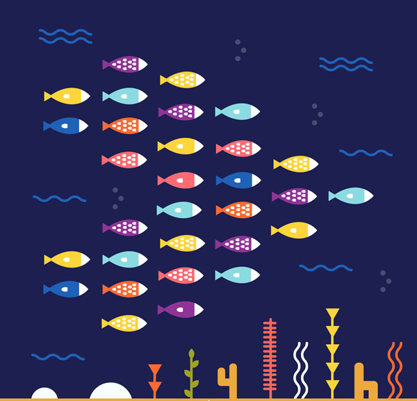 抽象彩色海底鱼群