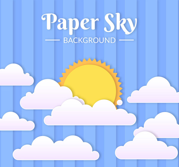 纸质云朵中的太阳