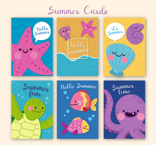 可爱夏季动物卡片
