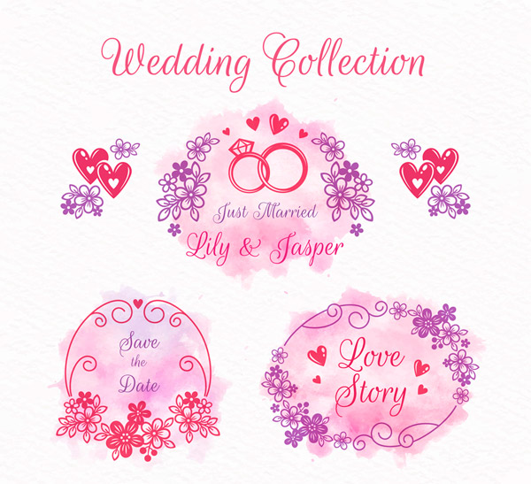 彩绘婚礼花卉标签