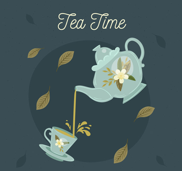 花纹茶壶和茶杯