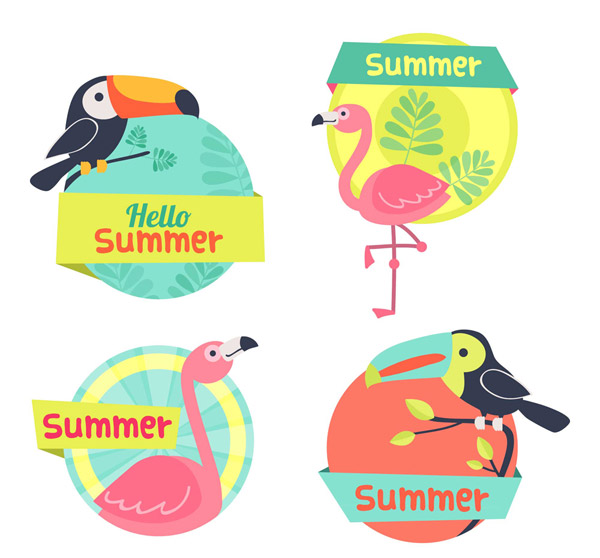 彩色夏季鸟类标签