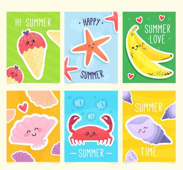 可爱夏季元素卡片