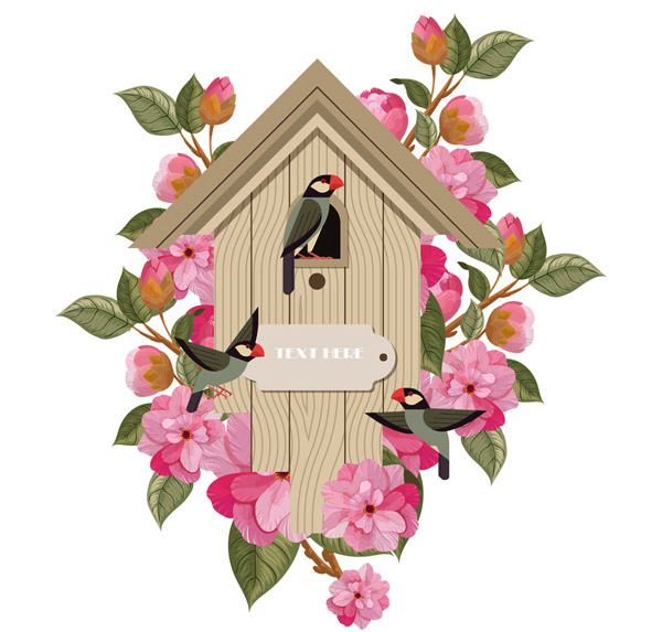 木制鸟屋和花卉