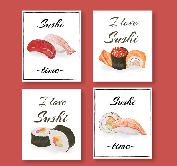 彩绘美味寿司卡片