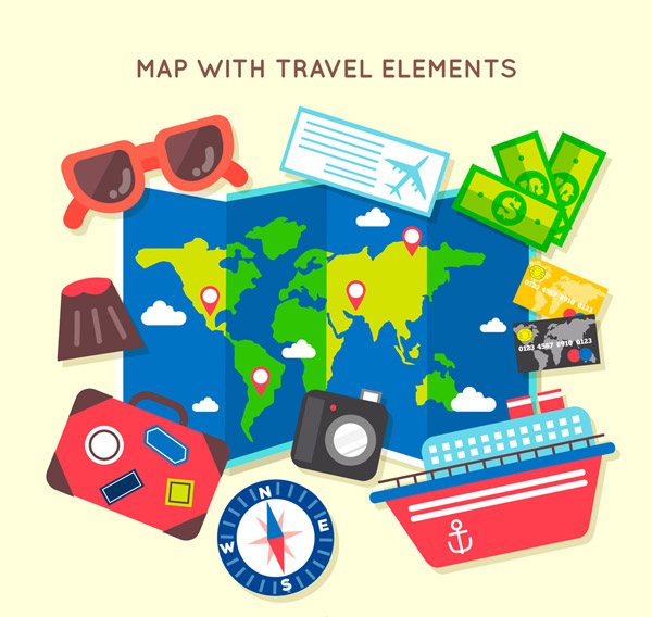 世界地图和旅行元素