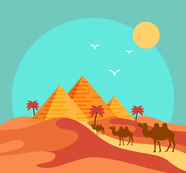 沙漠金字塔和骆驼