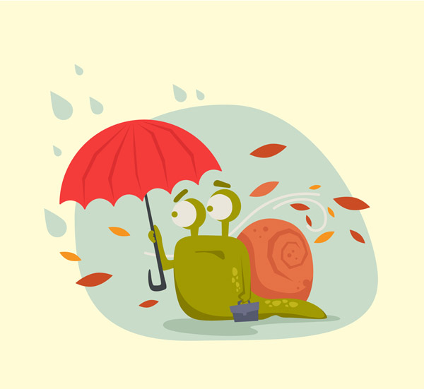 秋季撑伞的蜗牛