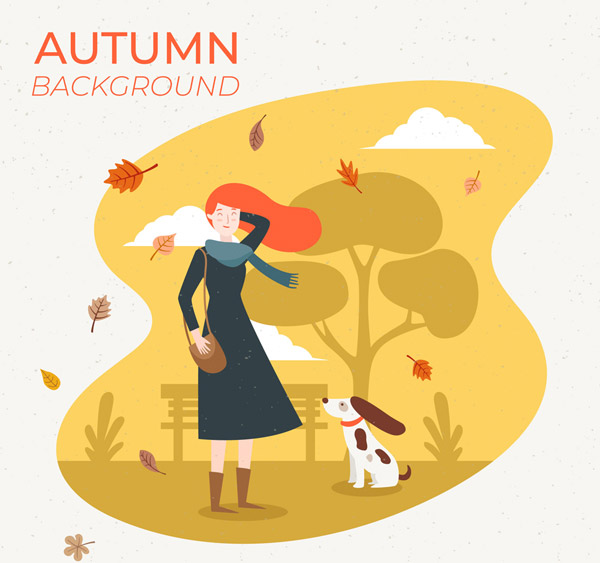 秋季女子和宠物狗