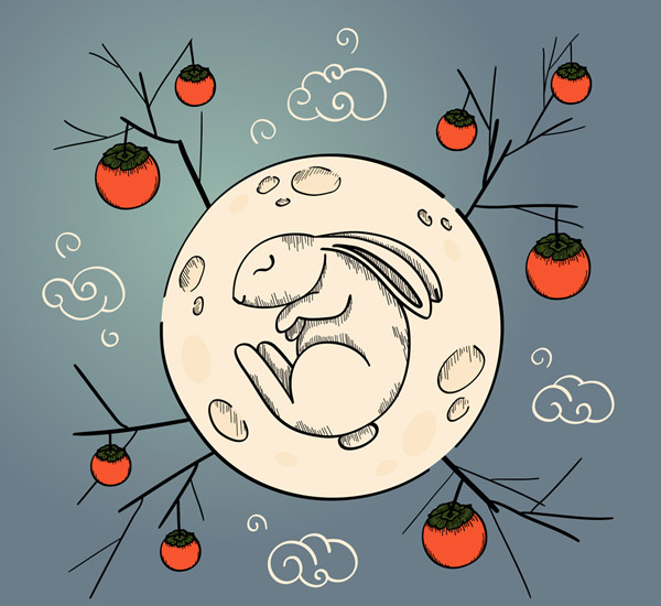 月亮兔子和柿子