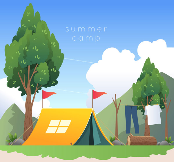 夏季野营帐篷插画