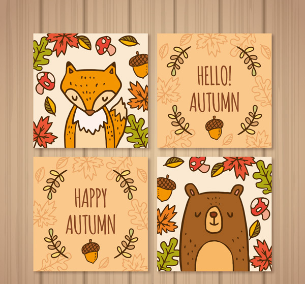可爱秋季动物卡片