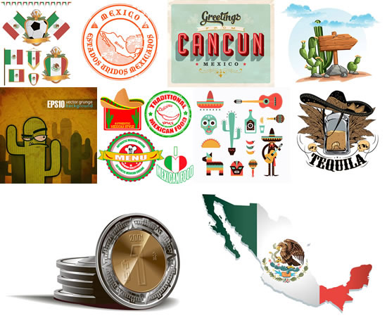 锦旗,吊旗,墨西哥,邮戳,印章,标签,标贴,帽子,吉他,沙锤,卡通图标