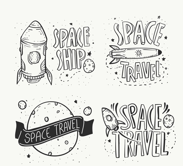 手绘太空之旅标签