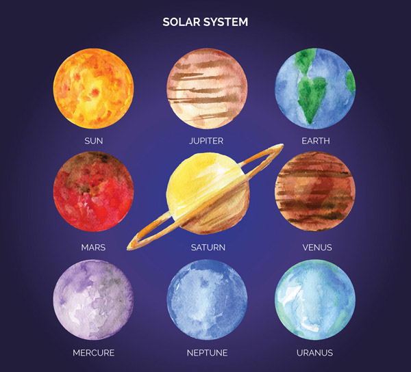 水彩绘太阳系行星