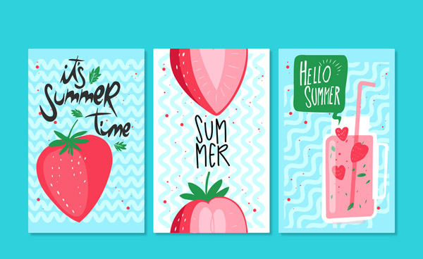 彩绘夏季草莓卡片
