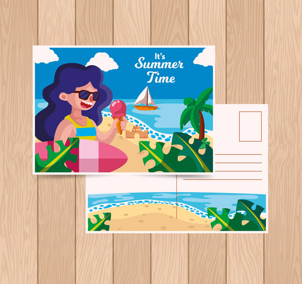 海边度假女子明信片