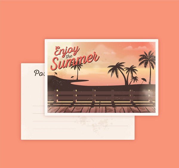 夏季沙滩椰树明信片