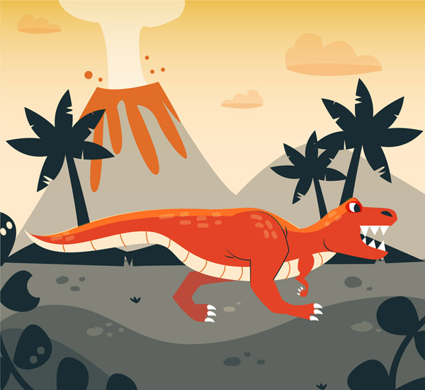 恐龙和火山矢量