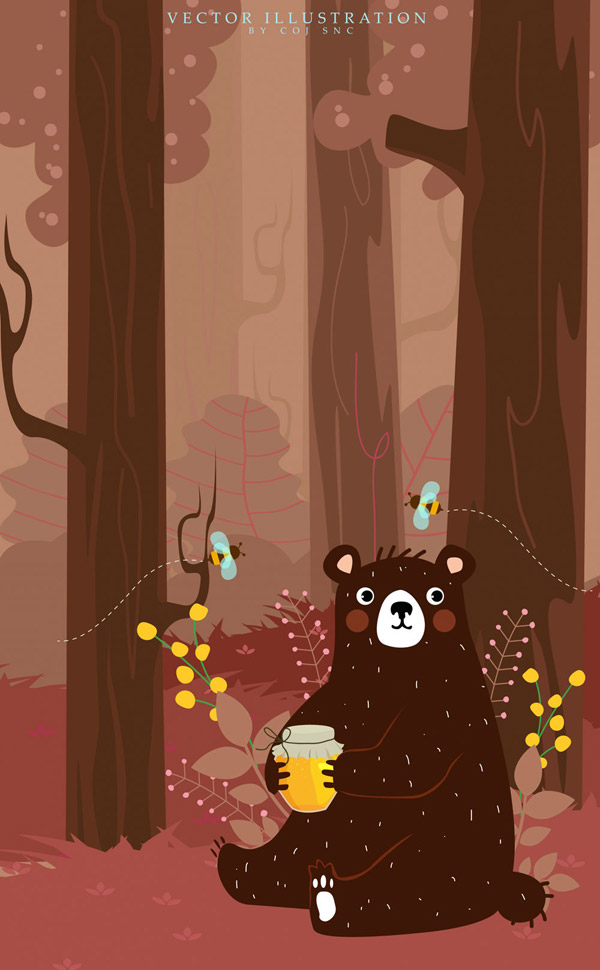 森林抱蜂蜜的熊