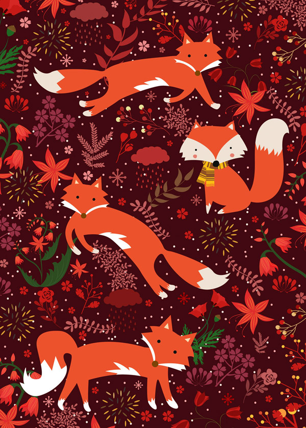 秋季狐狸和树叶